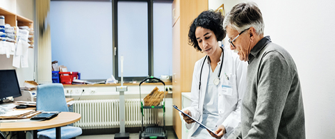Doctor and patient talking in an office