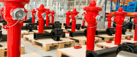 Fire hydrants inside a manufacturing facility