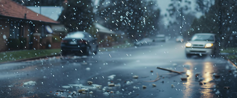 Car driving through rain on the road