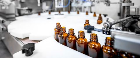 Empty bottles in a pharmaceutical manufacturing factory