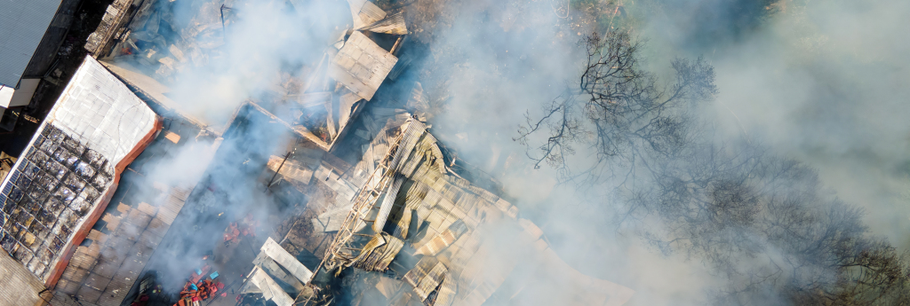 Aerial view of aftermath of a wildfire