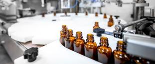 Empty bottles in a pharmaceutical manufacturing factory
